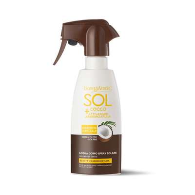 SOL Cocco + Attivatore di abbronzatura - Acqua corpo spray solare - esalta l'abbronzatura - idratante anti-sale - con Latte di Cocco - senza filtro solare