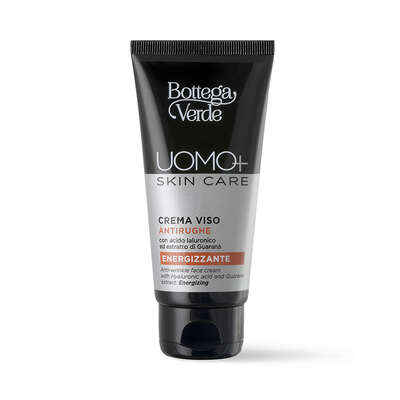 UOMO+ skincare - Crema viso - antirughe energizzante - con acido Ialuronico ed estratto di Guaran&agrave;