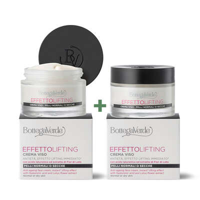 Offerta 2 pezzi  Effetto lifting - Crema viso antietà, effetto lifting immediato - con acido Ialuronico ed estratto di Fior di Loto - pelli normali o secche