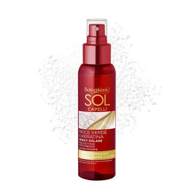 Sol Capelli - Noce verde e Keratina - Spray solare - protettivo anti-crespo - con olio di Noce verde e Keratina - con filtro UVA/UVB - capelli stressati da sole, mare e cloro