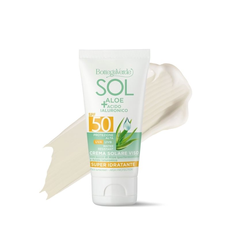 Face sunscreen - ultra-moisturizing - with hyperfermented Aloe juice and Hyaluronic Acid - high protection SPF50 (50 ml) - water resistant