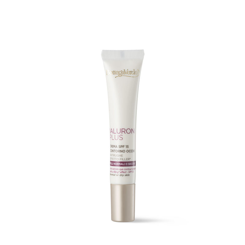 Ialuron Plus - Crema contorno occhi, antirughe, effetto filler *, con acido Ialuronico ed estratti di fiori Bianchi, SPF 15 - pelli normali o secche